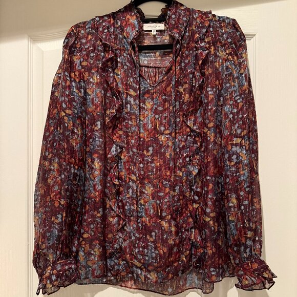 Lafayette 148 New York Tops - Lafayette 148 | Silk Blend Metallic Sheer Blouse | Brown | Size: S